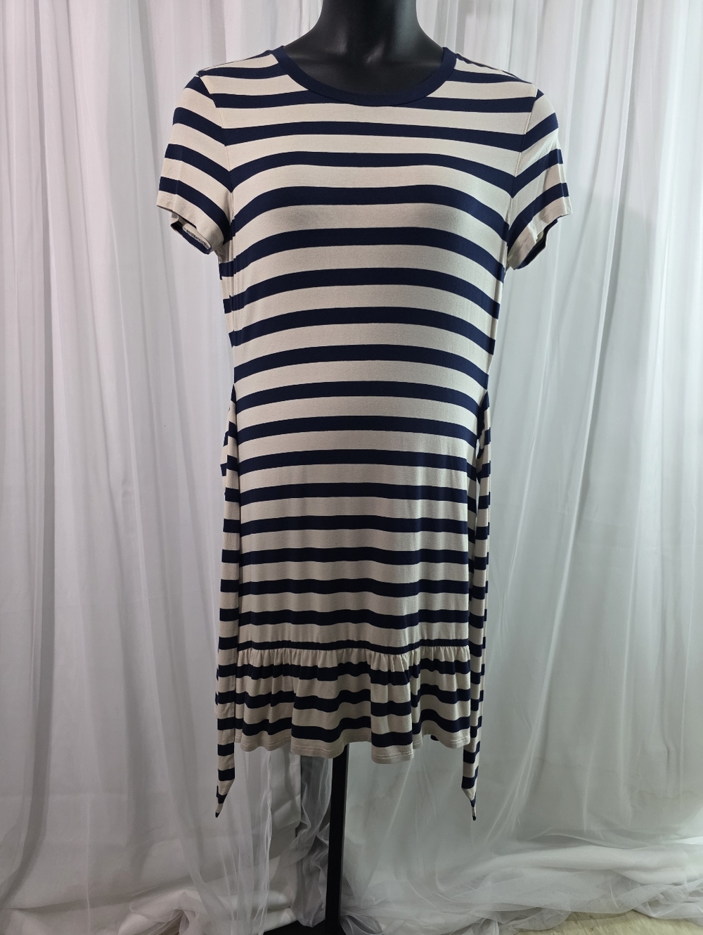 LAUREN Ralph Jersey T-Shirt Dress Size:12 color:Navy and Cream - Picture 8 of 15